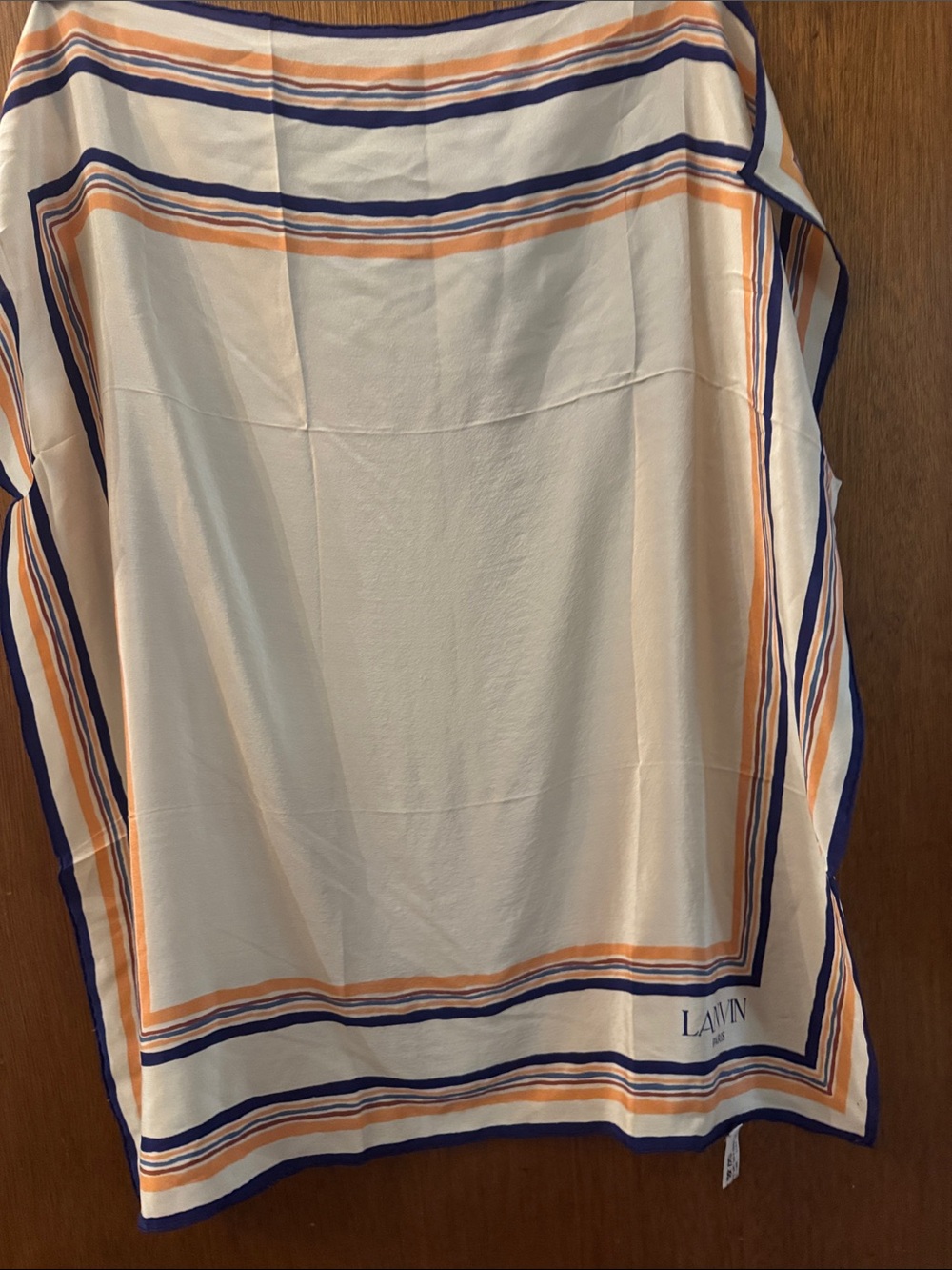 Lanvin Cream silk Scarf with Navy and Orange Stripes
